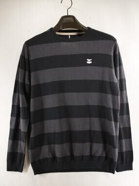 Jetty Marine Supply Co Mens S Black Gray Striped Crewneck Cotton Sweater Small
